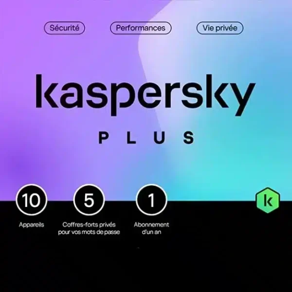 Kaspersky Plus (équivalent à Internet Security) – 10 Postes / 1 an (KL10428BKFS-SLIM)