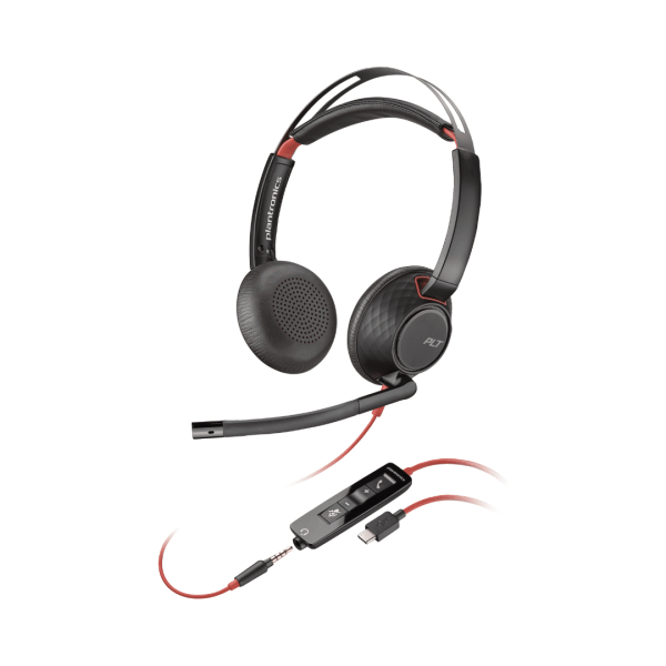Micro-casque Poly Blackwire 5220 stéréo USB-C + connexion 3,5 mm + adaptateur USB-C/A (8X231AA)