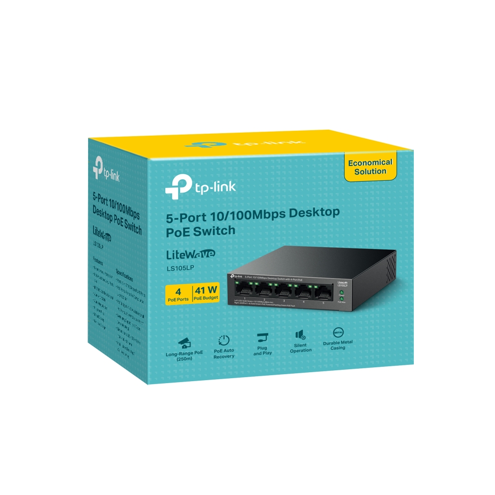 Switch TP-Link 5 ports 10/100 Mbps avec 4 ports PoE (LS105LP)
