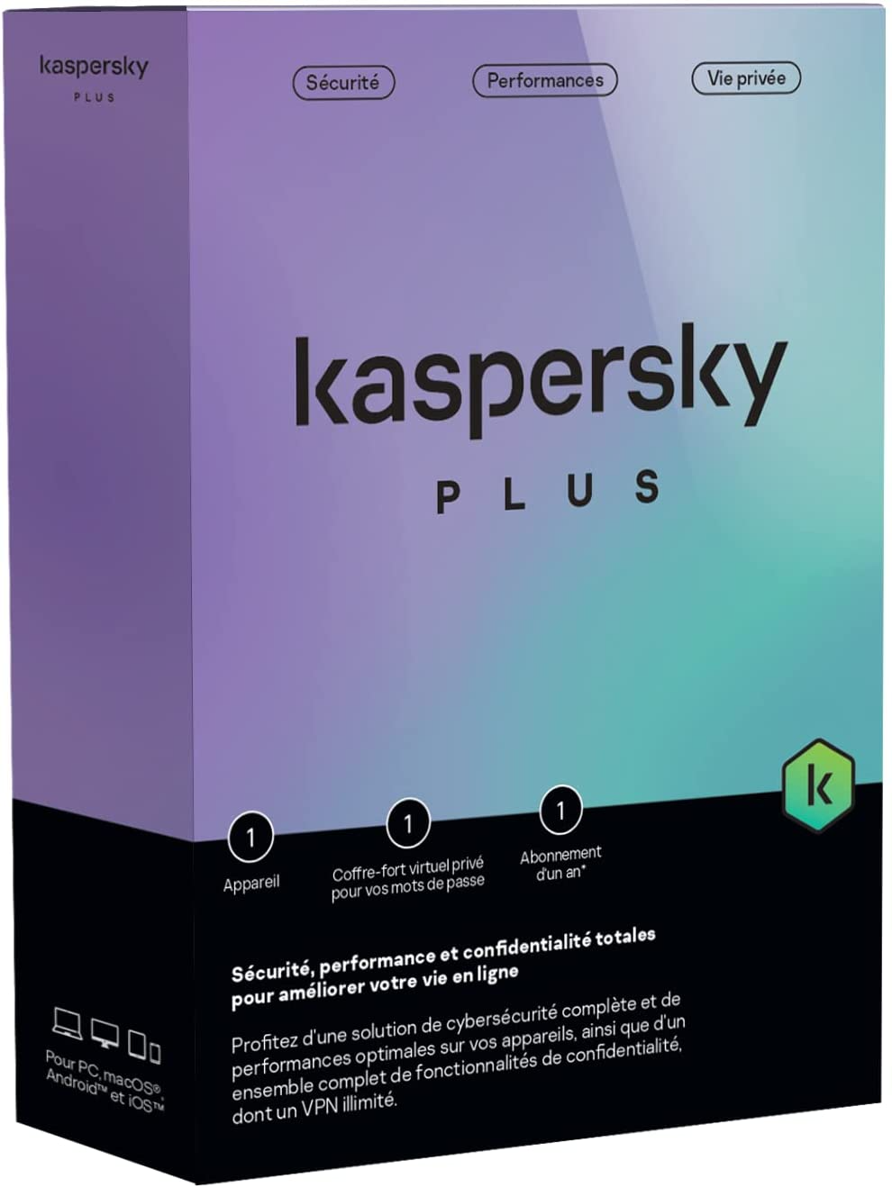 Kaspersky Plus (équivalent Internet Security) – 1Appareils / 1 an Abonnement
