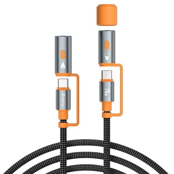 Devia Ultra2 240W Multifunction PD Type C Cable with Light and Lighter, 1.5m Length, Model EC660 - Black