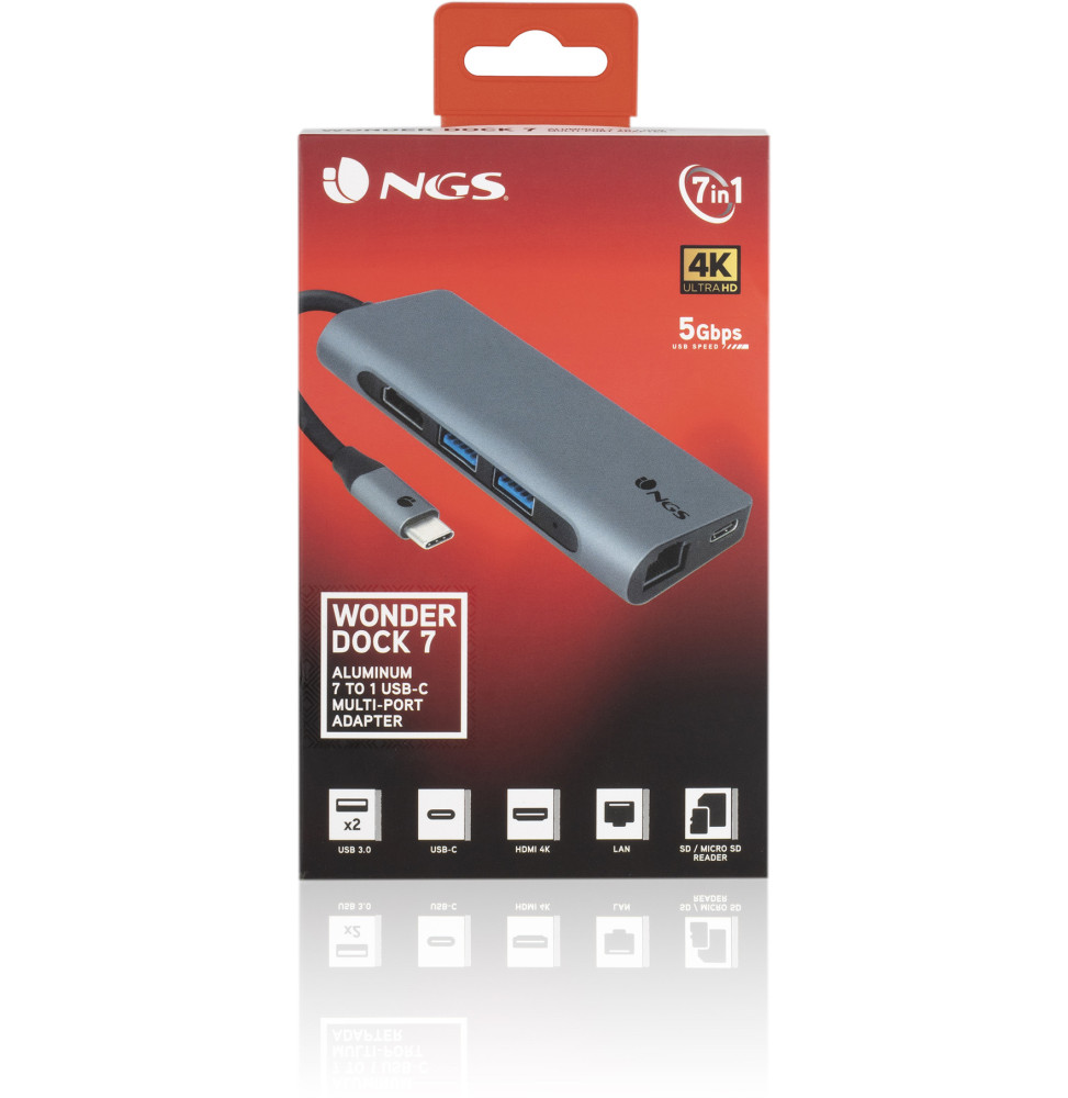Adaptateur NGS Wonder Dock7 multi port usb-c en aluminium 7 en 1 (WONDERDOCK7) – Image 3