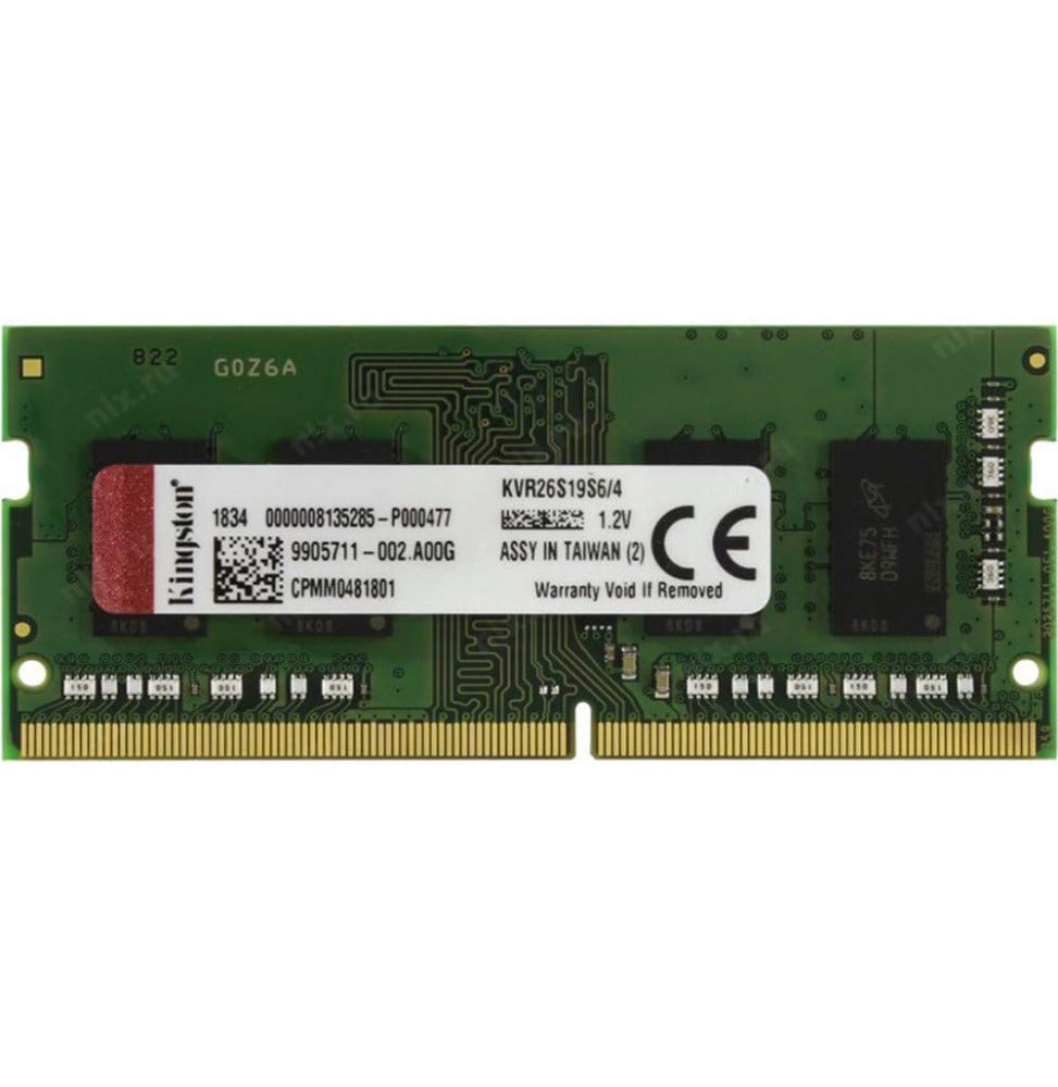 Barrette mémoire Kingston SO-DIMM 4GB DDR4 2666MHz (KVR26S19S6_4)