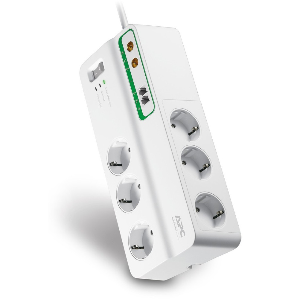 Bloc parafoudre 6 prises 230V APC Essential SurgeArrest avec 2 x RJ11 et 2 x Coaxial