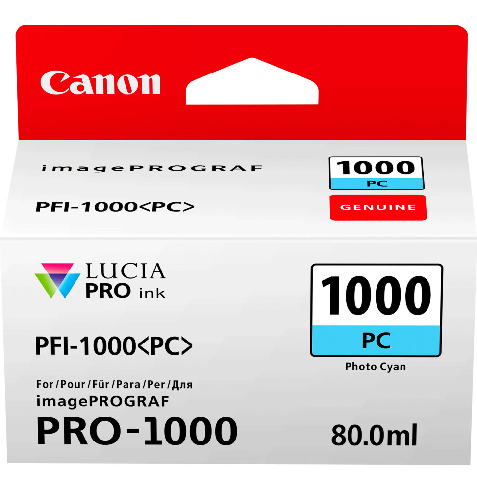 Canon PFI-1000PC Cyan photo - Cartouche d'encre Canon d'origine (0550C001AA)