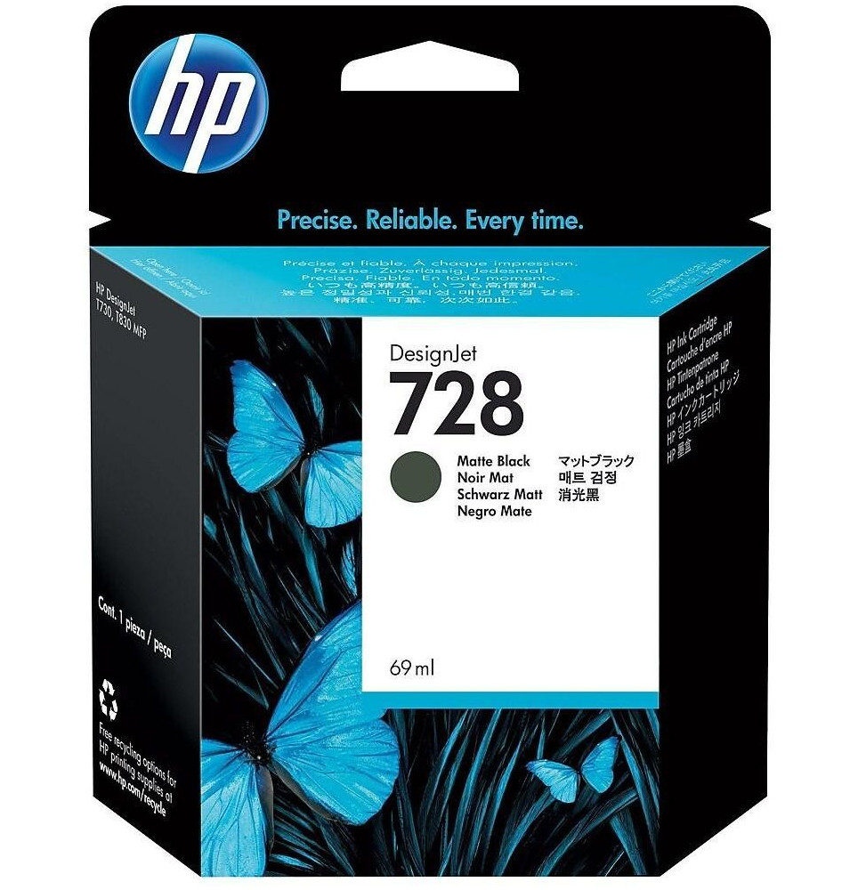 HP 728 Noir Mat - Cartouche d'encre HP d'origine (F9J64A)