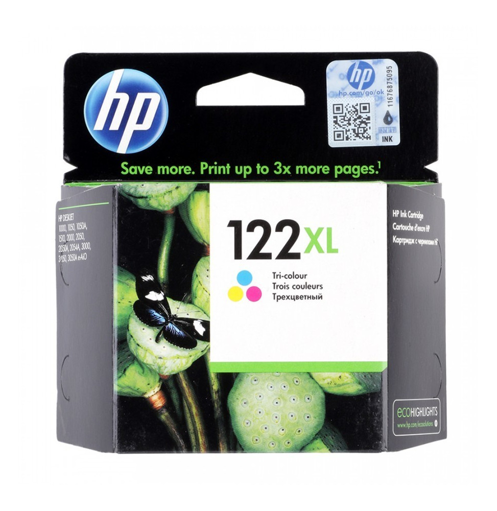 HP 122XL trois couleurs - Cartouche d'encre grande capacité HP d'origine (CH564HE)