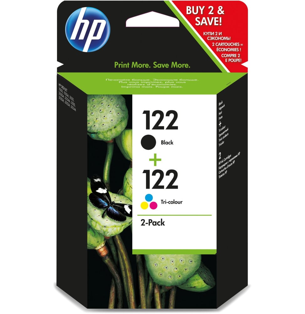 HP 122 Noir + trois couleurs - Pack de cartouches d'encre HP d'origine (CR340HE)
