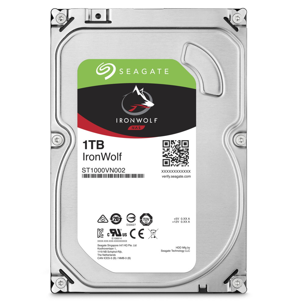 Disque dur interne Seagate IronWolf 1To - 3.5" 5900 RPM 64 Mo SATA 6 Gb/s pour NAS