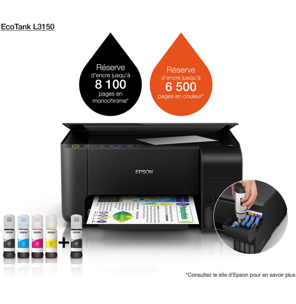 Epson EcoTank L3150 Imprimante à réservoirs rechargeables (C11CG86407)