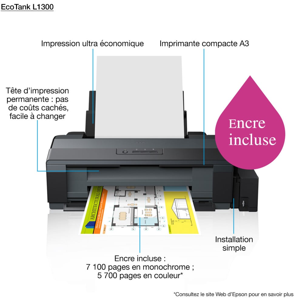 Epson EcoTank L1300 Imprimante A3+ à réservoirs rechargeables (C11CD81403) – Image 6