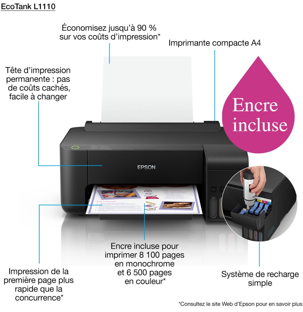 Epson EcoTank L1110 Imprimante à réservoirs rechargeables (C11CG89402) – Image 3