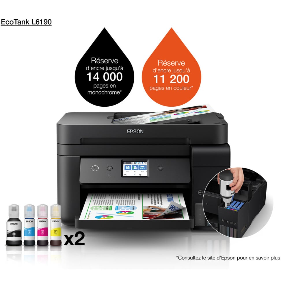 Epson EcoTank L6190 Imprimante multifonction à réservoirs rechargeables (C11CG19403)