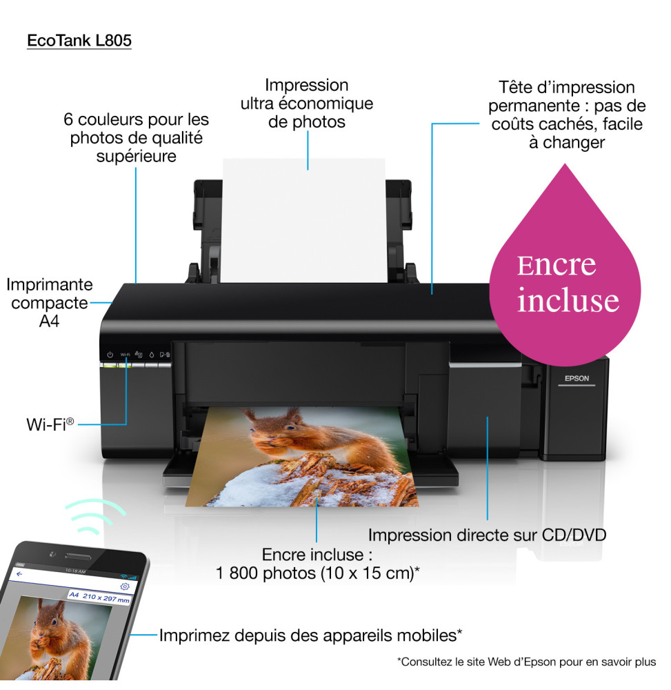 Epson EcoTank L805 Imprimante Photo à 6 réservoirs rechargeables (C11CE86402) – Image 5