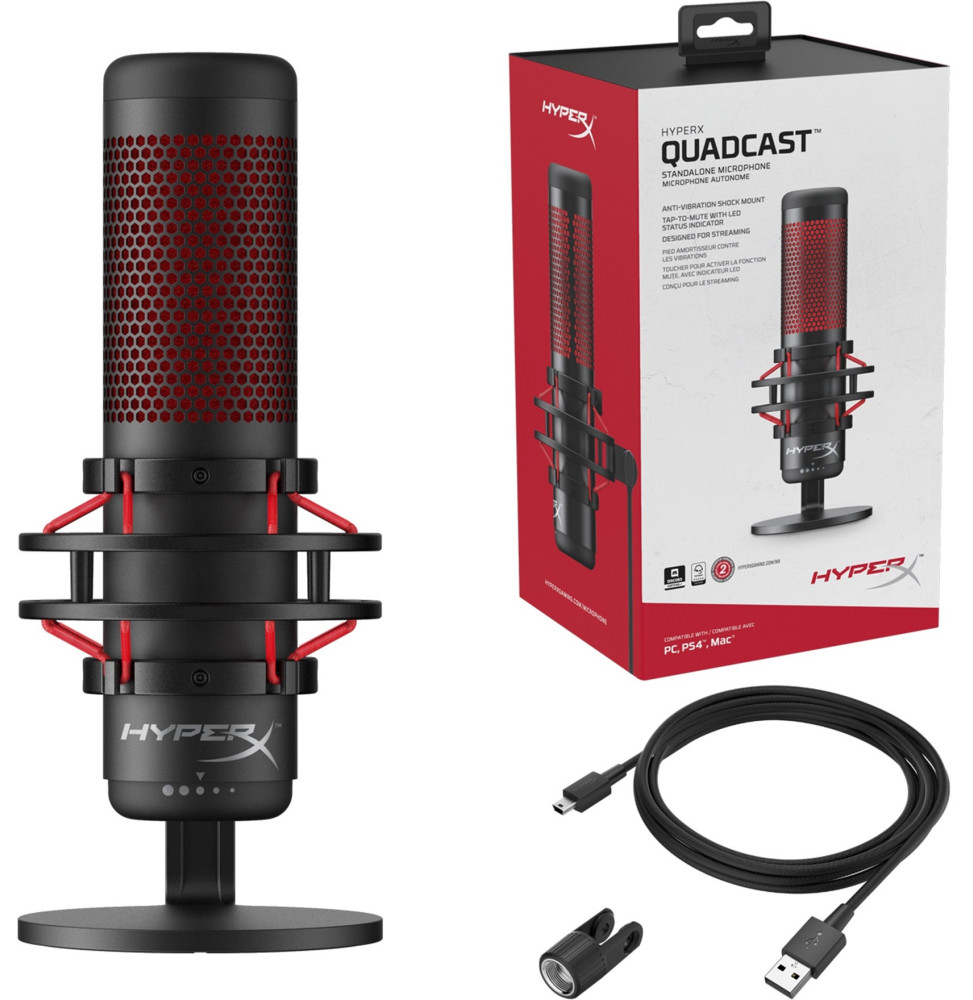 Micro autonome complet HyperX QuadCast HX-MICQC-BK pour les streamers, créateurs de contenu et joueurs (4P5P6AA) – Image 4