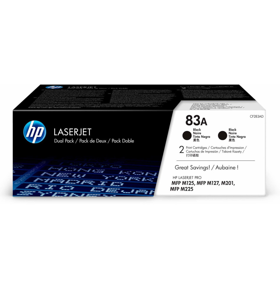 HP 83A Noir (CF283AF) - Pack de 2 toners HP LaserJet d'origine