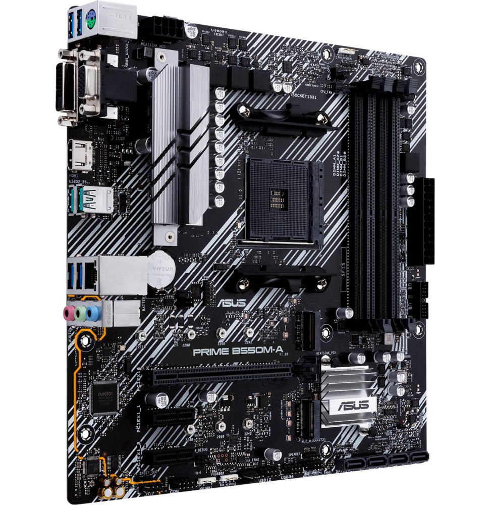 Carte mère Asus PRIME B550M-A AMD B550 (Ryzen AM4) au format micro ATX avec double M.2, PCIe 4.0, Ethernet 1Gb, HDMI/D-Sub/DVI