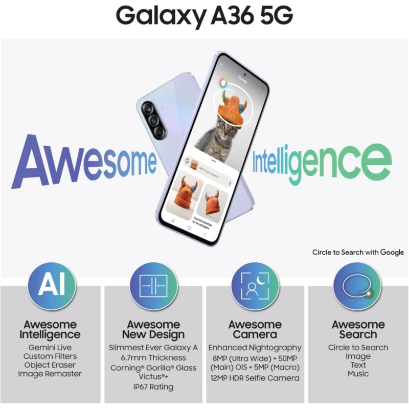 Samsung Galaxy A36 5G 6,7″ (8Go / 128Go) - Dual SIM Lavande (SM-A366BLVPMWD) – Image 4