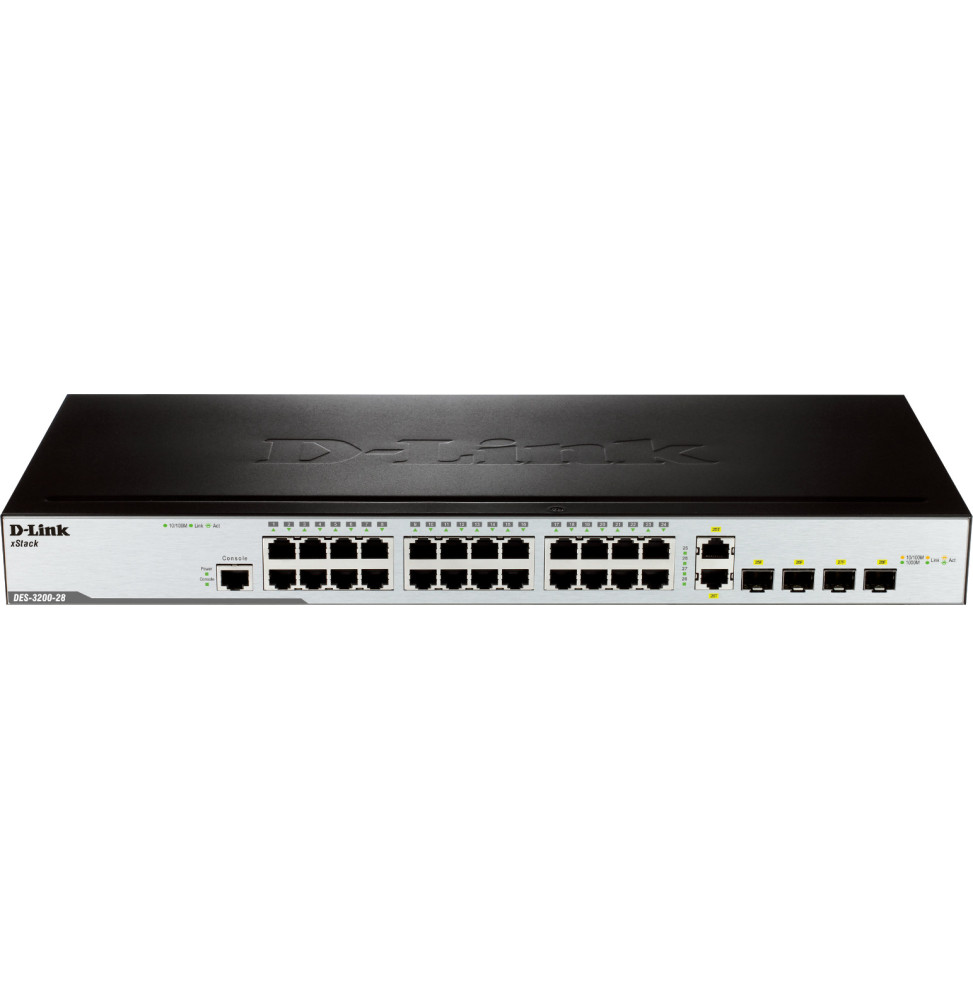 Switch Administrable D-LINK 24 ports 10/100 Base-TX, 2x100/1000 SFP, 2xCombo SFP+10/100/1000Base-T
